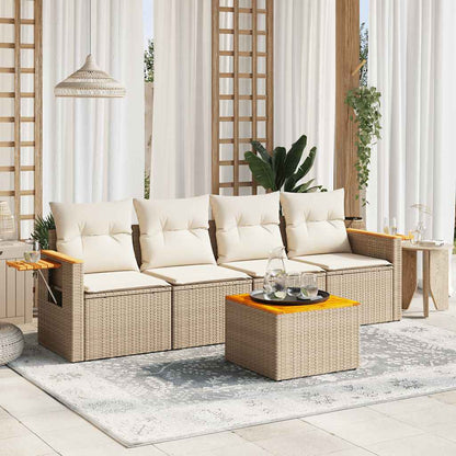 vidaXL Ensemble de canapés de jardin 5 pcs avec coussins Beige résine tressée