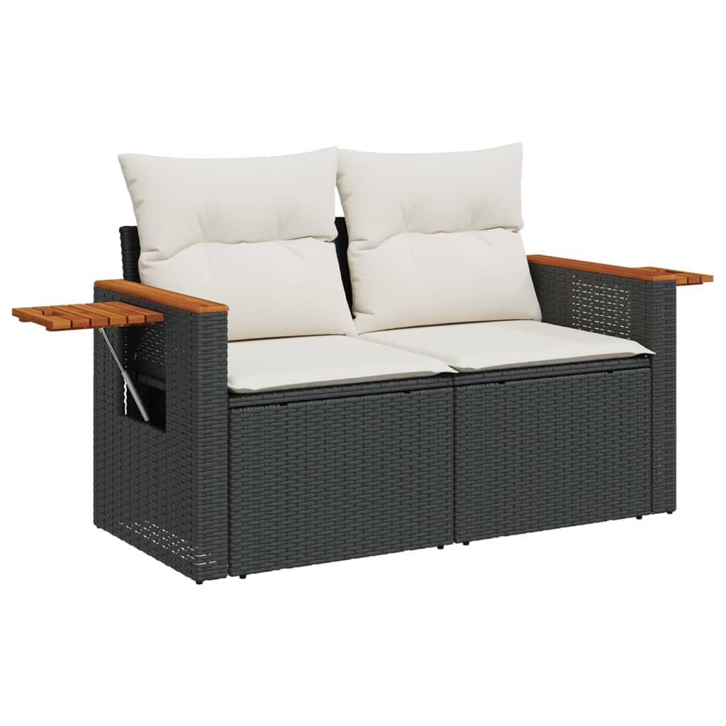 vidaXL Salon de jardin 7 pcs avec coussins Noir Résine tressée