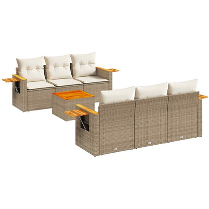 vidaXL Salon de jardin 7 pièces avec coussins en résine tressée beige