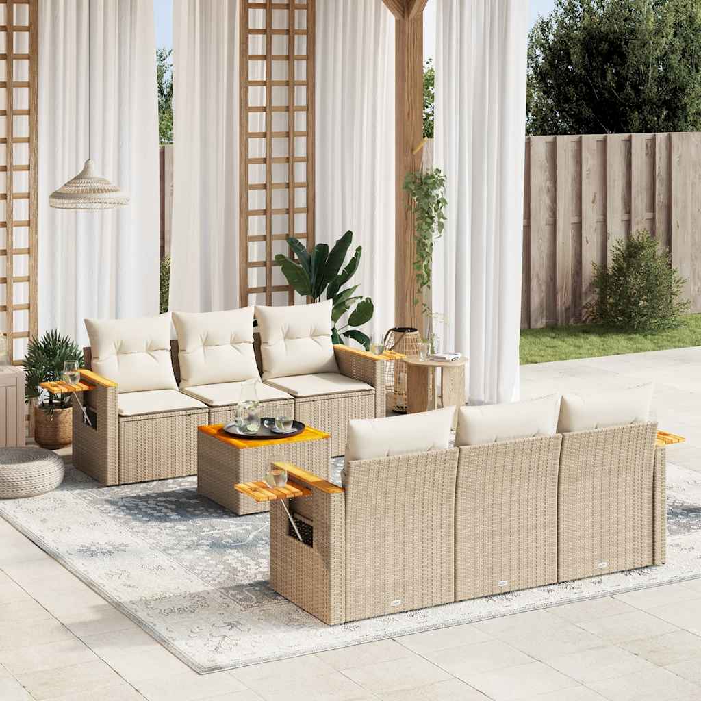 vidaXL Salon de jardin 7 pièces avec coussins en résine tressée beige