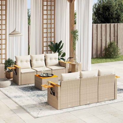 vidaXL Salon de jardin 7 pièces avec coussins en résine tressée beige