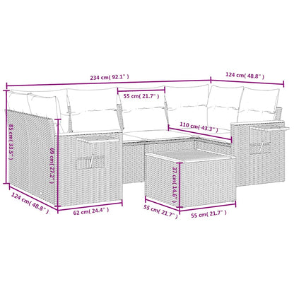 vidaXL 7-tlg. Garten-Sofagarnitur mit Kissen Beige Poly Rattan