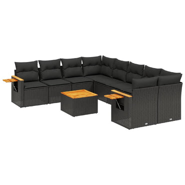 vidaXL Salon de jardin 9 pcs avec coussins Noir Résine tressée