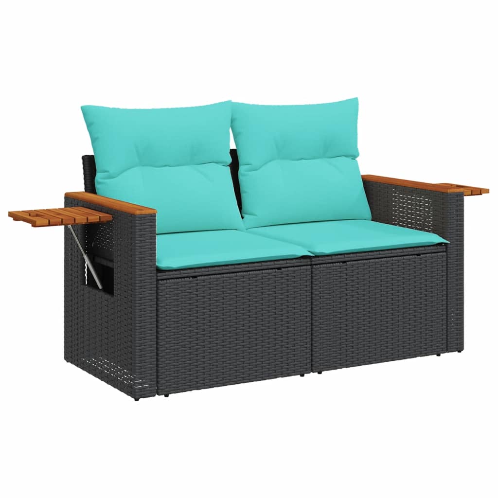 vidaXL 4-tlg. Garten-Sofagarnitur mit Kissen Schwarz Poly Rattan