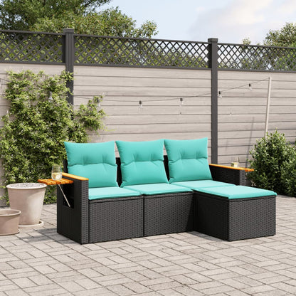 vidaXL 4-tlg. Garten-Sofagarnitur mit Kissen Schwarz Poly Rattan