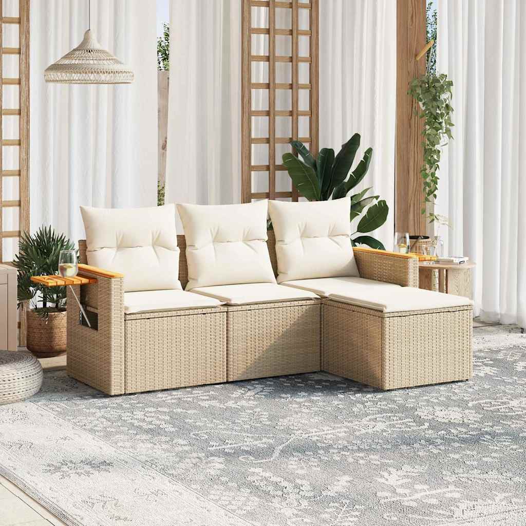 vidaXL Ensemble de canapés de jardin 4 pcs avec coussins en résine tressée beige