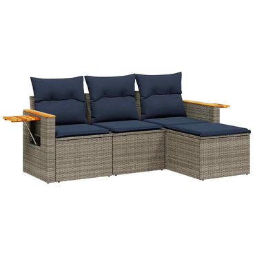 vidaXL 4-tlg. Garten-Sofagarnitur mit Kissen Grau Poly Rattan