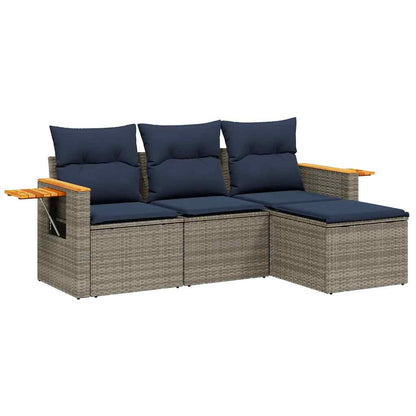 vidaXL Salon de jardin 4 pcs avec coussins Gris Résine tressée
