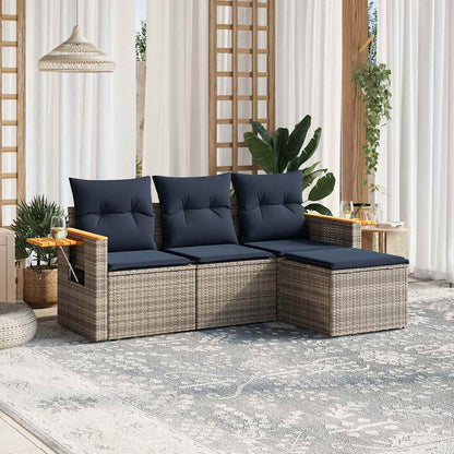 vidaXL Salon de jardin 4 pcs avec coussins Gris Résine tressée