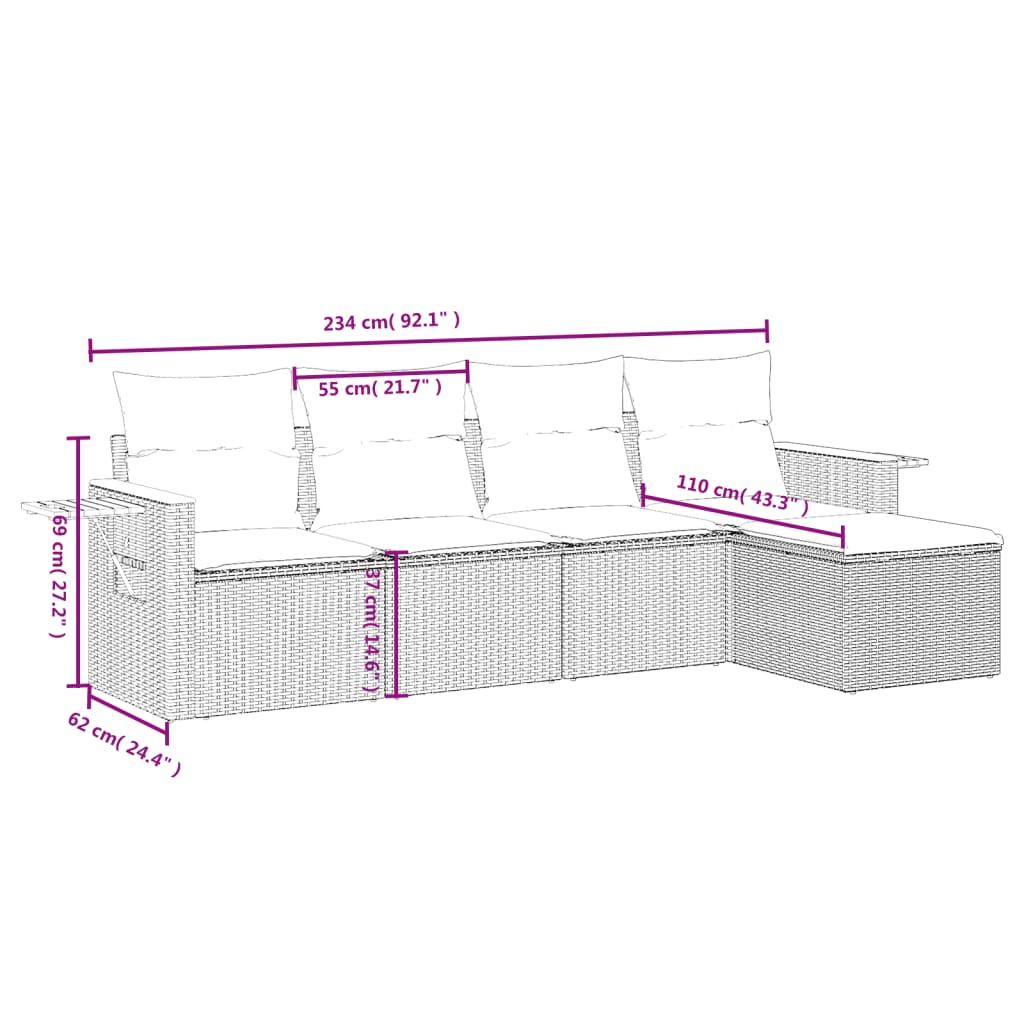 vidaXL 5-tlg. Garten-Sofagarnitur mit Kissen Schwarz Poly Rattan