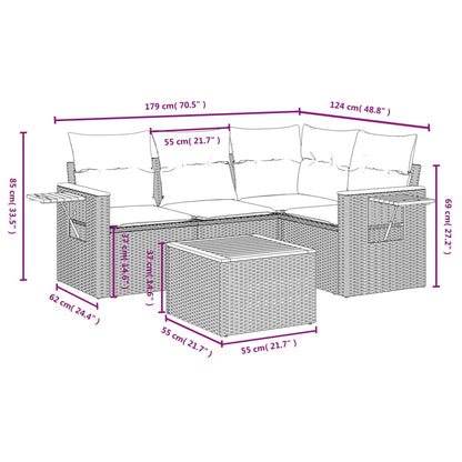vidaXL 5-tlg. Garten-Sofagarnitur mit Kissen Beige Poly Rattan
