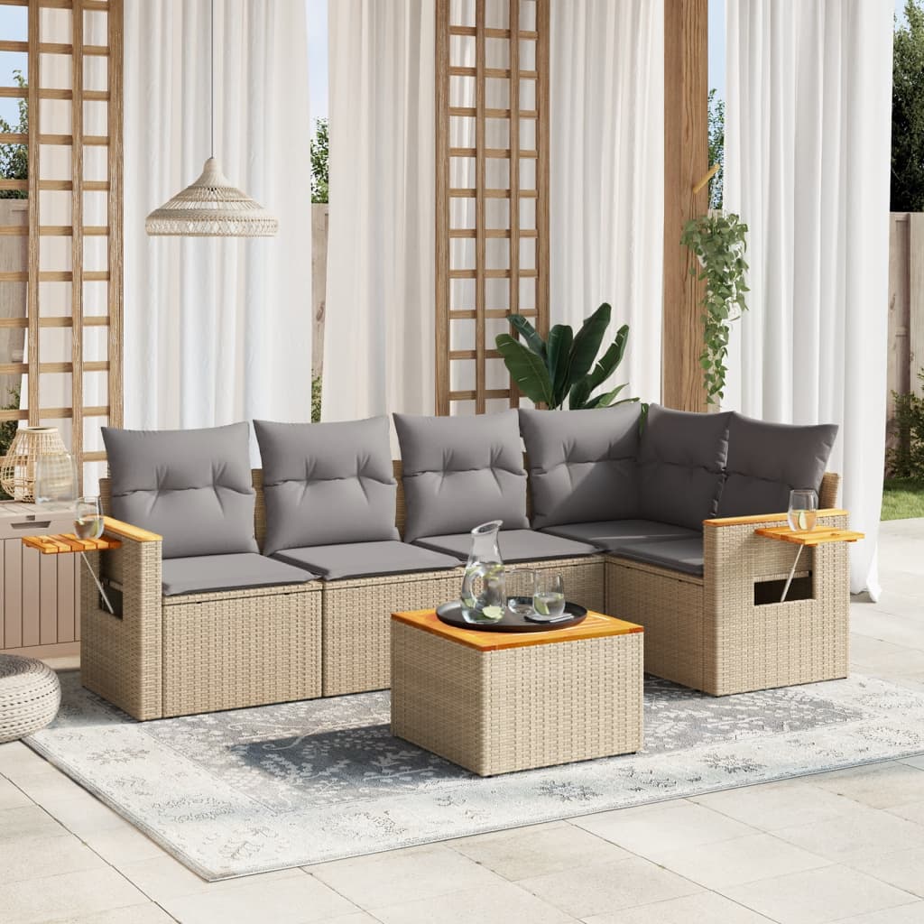 vidaXL Salon de jardin 6 pcs avec coussins beige résine tressée