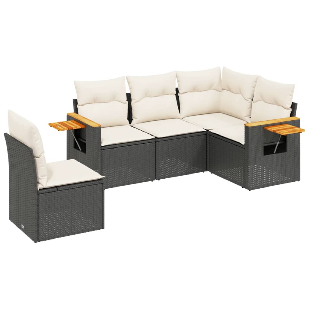 vidaXL Ensemble de canapés de jardin 5 pcs avec coussins, résine tressée noire