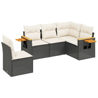 vidaXL Ensemble de canapés de jardin 5 pcs avec coussins, résine tressée noire