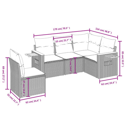 vidaXL Ensemble de canapés de jardin 5 pcs avec coussins, résine tressée noire