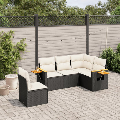 vidaXL Ensemble de canapés de jardin 5 pcs avec coussins, résine tressée noire