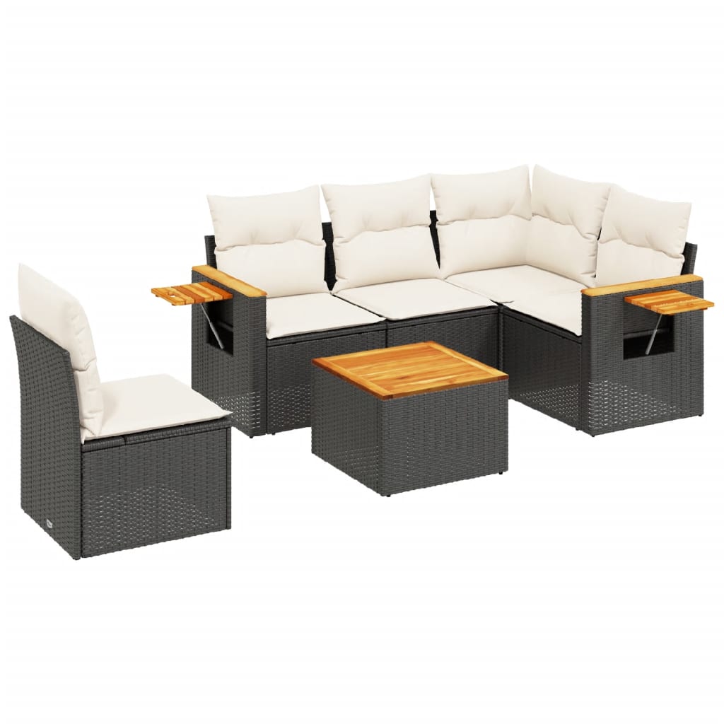 vidaXL Salon de jardin 6 pcs avec coussins Noir Résine tressée