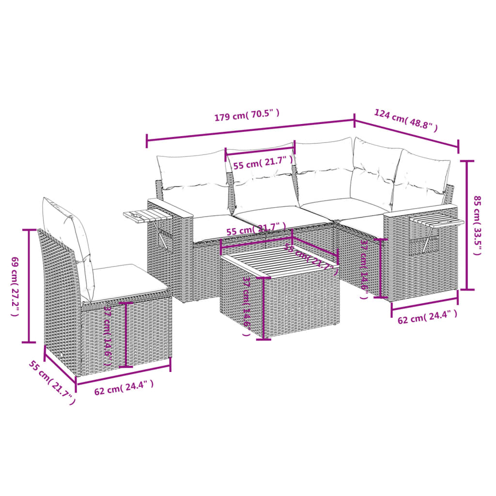 vidaXL Salon de jardin 6 pcs avec coussins Noir Résine tressée