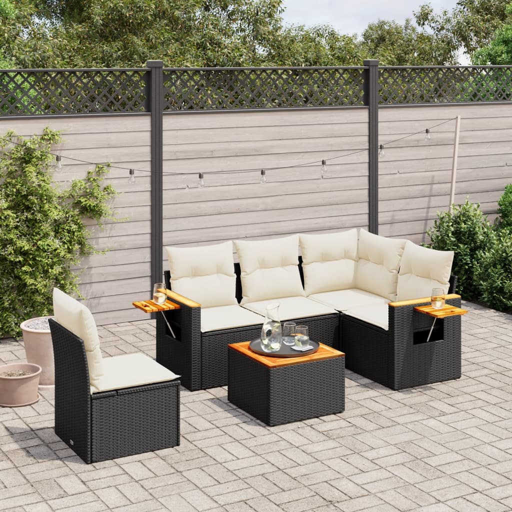vidaXL Salon de jardin 6 pcs avec coussins Noir Résine tressée