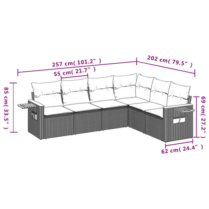 vidaXL 6-tlg. Garten-Sofagarnitur mit Kissen Grau Poly Rattan