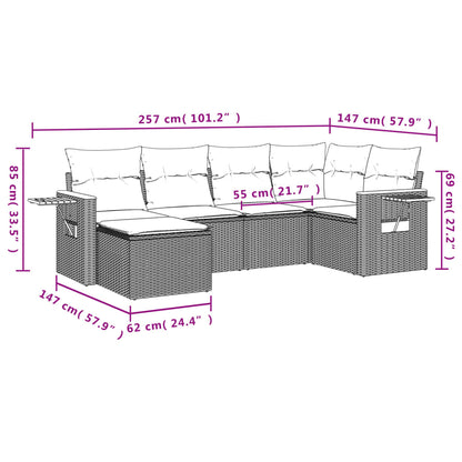 vidaXL 6-tlg. Garten-Sofagarnitur mit Kissen Schwarz Poly Rattan
