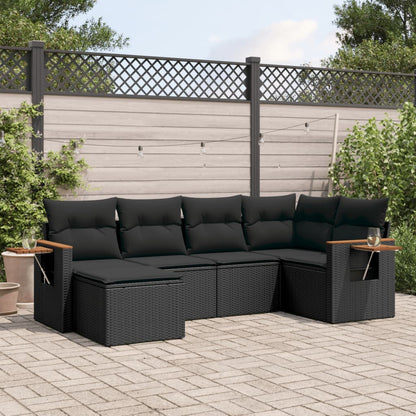 vidaXL 6-tlg. Garten-Sofagarnitur mit Kissen Schwarz Poly Rattan