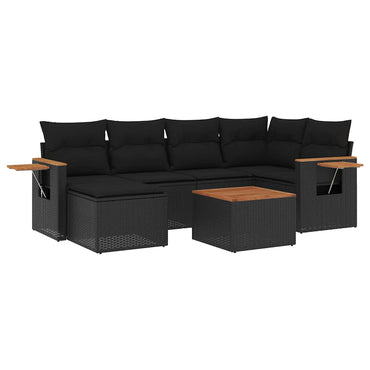 vidaXL Salon de jardin 7 pcs avec coussins Noir Résine tressée