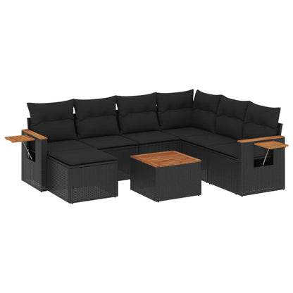 vidaXL Ensemble de canapés de jardin 8 pièces avec coussins résine tressée noir