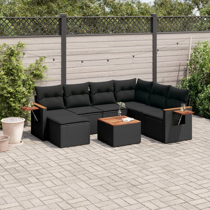 vidaXL Ensemble de canapés de jardin 8 pièces avec coussins résine tressée noir