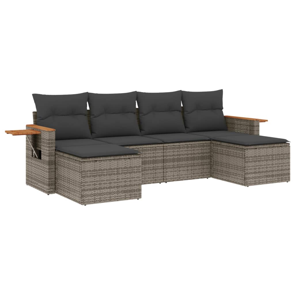 vidaXL 6-tlg. Garten-Sofagarnitur mit Kissen Grau Poly Rattan