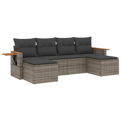 vidaXL 6-tlg. Garten-Sofagarnitur mit Kissen Grau Poly Rattan