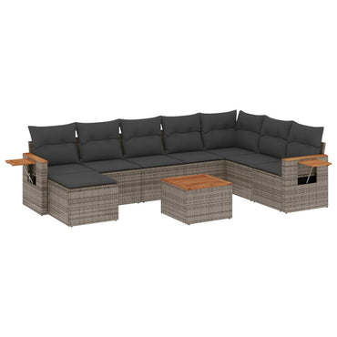 vidaXL Salon de jardin 9 pcs avec coussins Résine tressée Gris