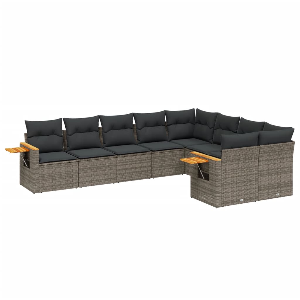 vidaXL Salon de jardin 9 pcs avec coussins Résine tressée Gris