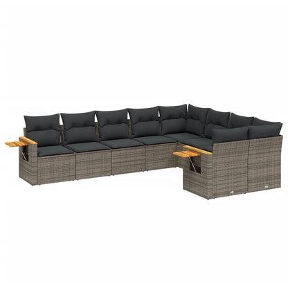 vidaXL Salon de jardin 9 pcs avec coussins Résine tressée Gris