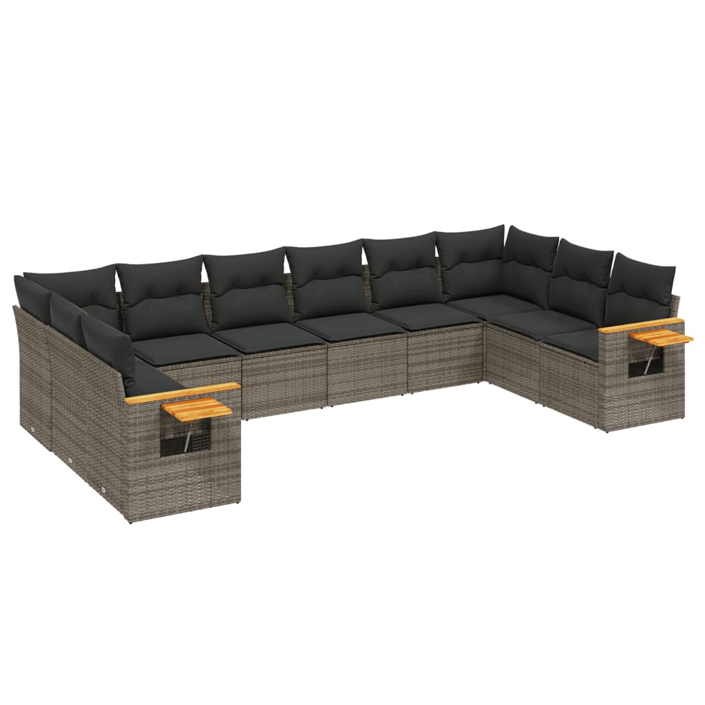 vidaXL Salon de jardin 10 pcs avec coussins résine tressée gris