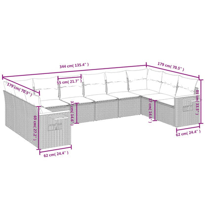 vidaXL Salon de jardin 10 pcs avec coussins résine tressée gris
