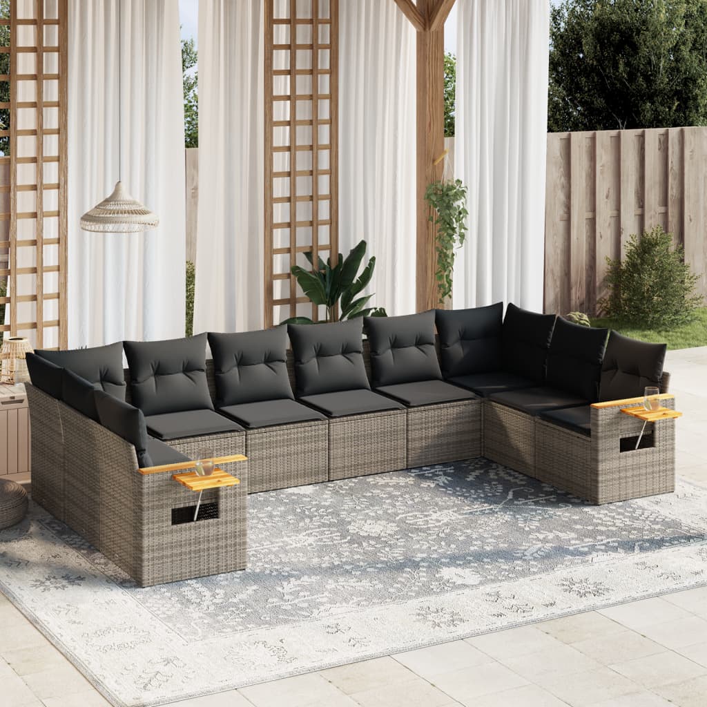 vidaXL Salon de jardin 10 pcs avec coussins résine tressée gris