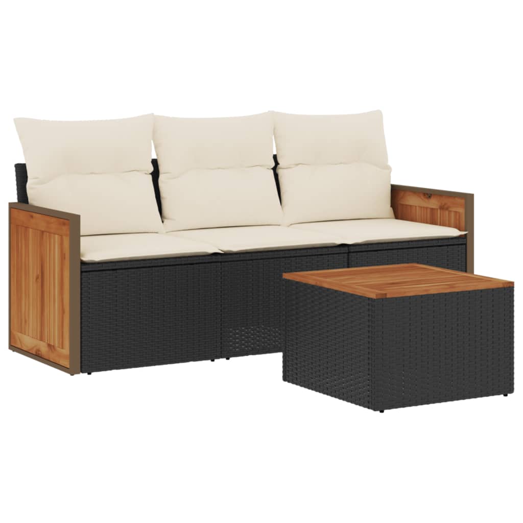 vidaXL Ensemble de canapés de jardin 4 pièces avec coussins résine tressée noir