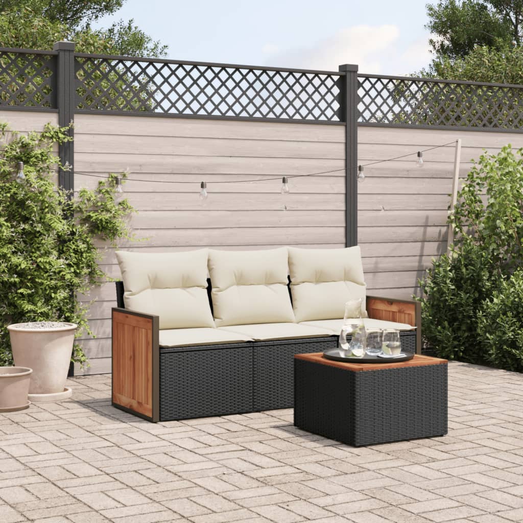 vidaXL Ensemble de canapés de jardin 4 pièces avec coussins résine tressée noir