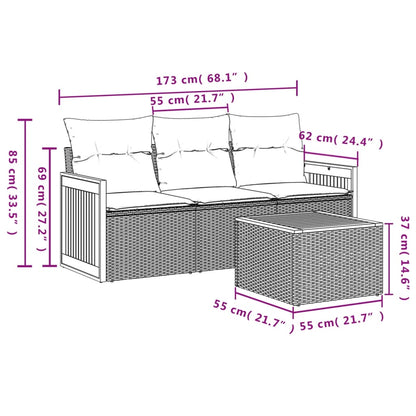 vidaXL 4-tlg. Garten-Sofagarnitur mit Kissen Beige Poly Rattan