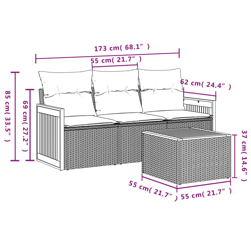 vidaXL Ensemble de canapés de jardin 4 pcs avec coussins en résine tressée beige