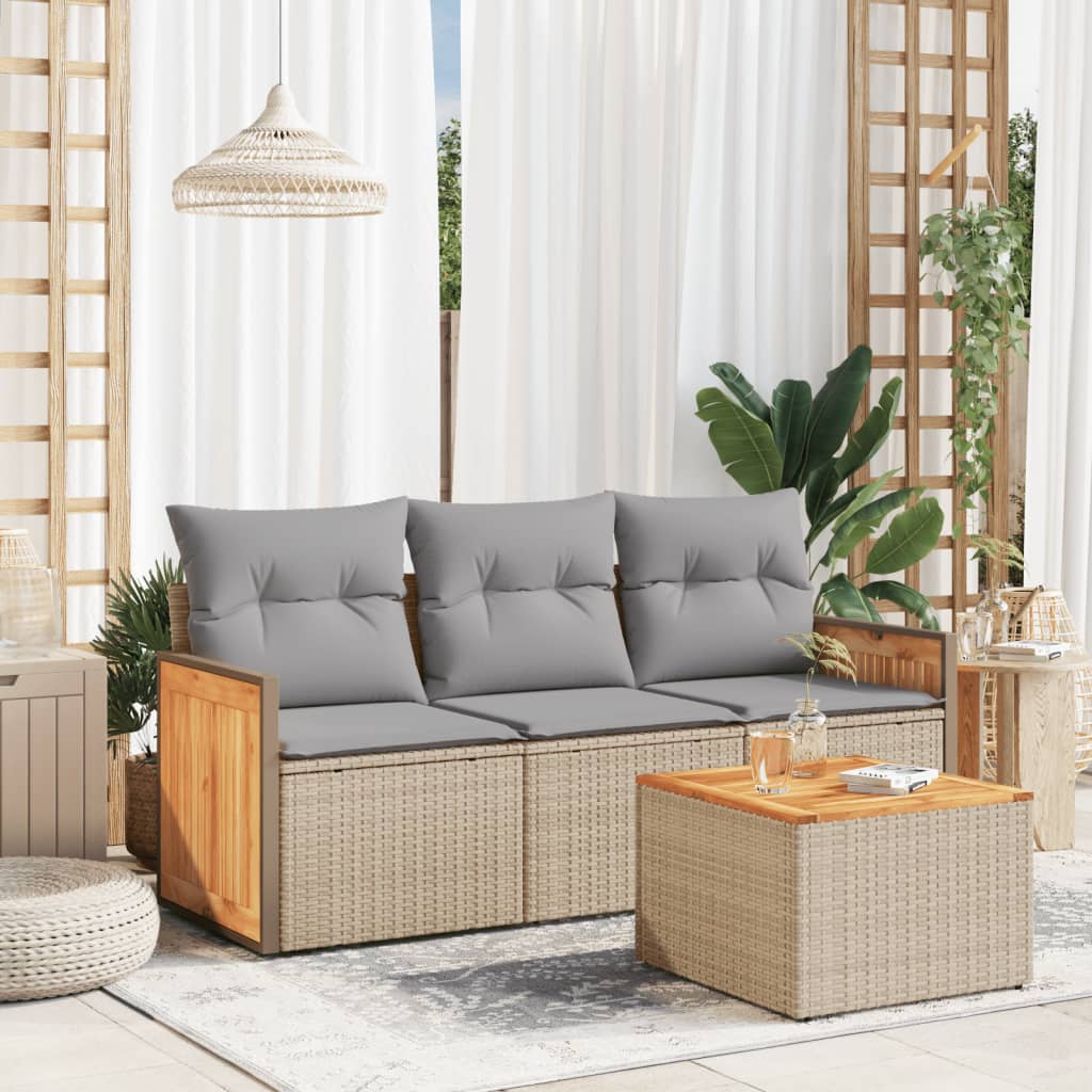 vidaXL Ensemble de canapés de jardin 4 pcs avec coussins en résine tressée beige