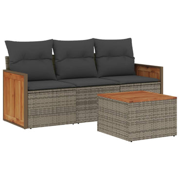 vidaXL 4-tlg. Garten-Sofagarnitur mit Kissen Grau Poly Rattan