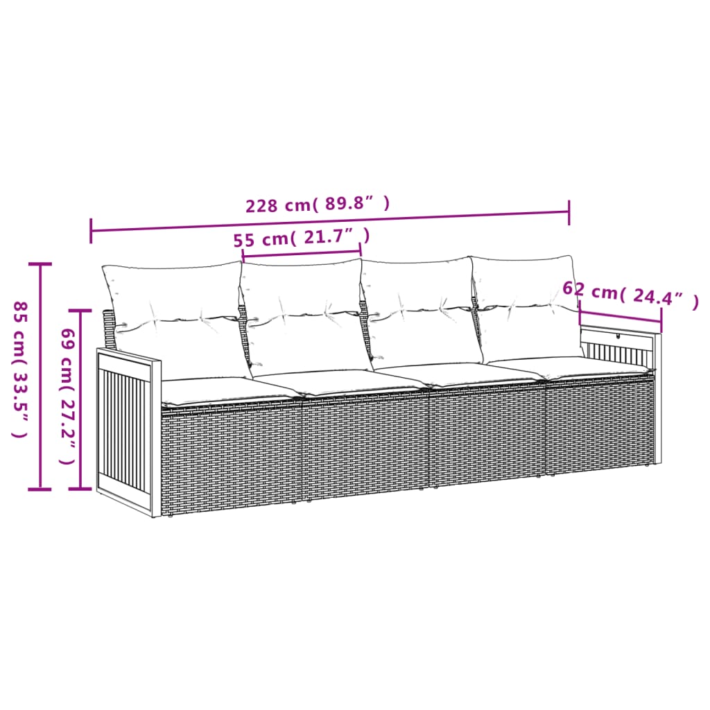 vidaXL 4-tlg. Garten-Sofagarnitur mit Kissen Schwarz Poly Rattan