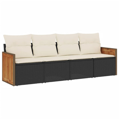 vidaXL Ensemble de canapés de jardin 4 pièces avec coussins résine tressée noir