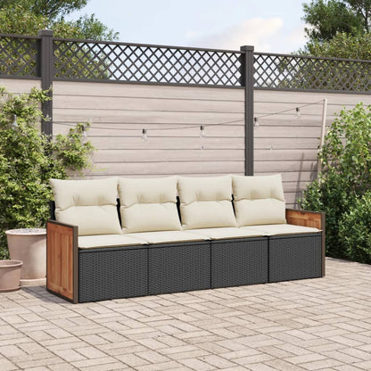 vidaXL Ensemble de canapés de jardin 4 pièces avec coussins résine tressée noir