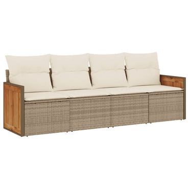 vidaXL 4-tlg. Garten-Sofagarnitur mit Kissen Beige Poly Rattan