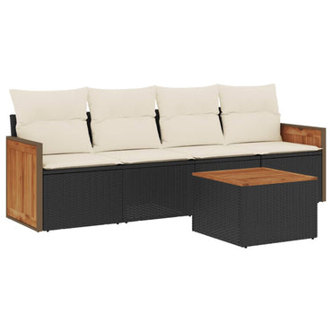 vidaXL Ensemble de canapés de jardin 5 pcs avec coussins, résine tressée noire