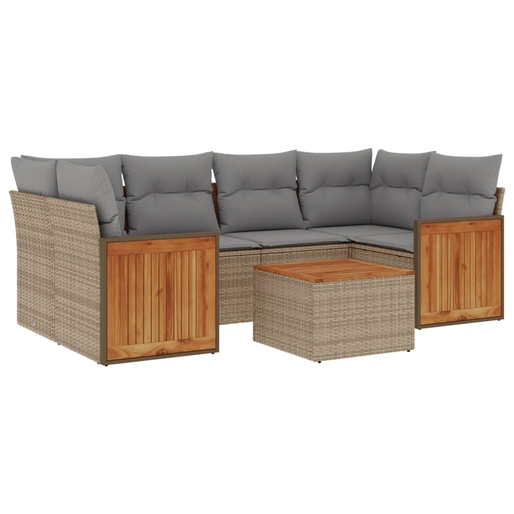 vidaXL Salon de jardin 7 pièces avec coussins en résine tressée beige