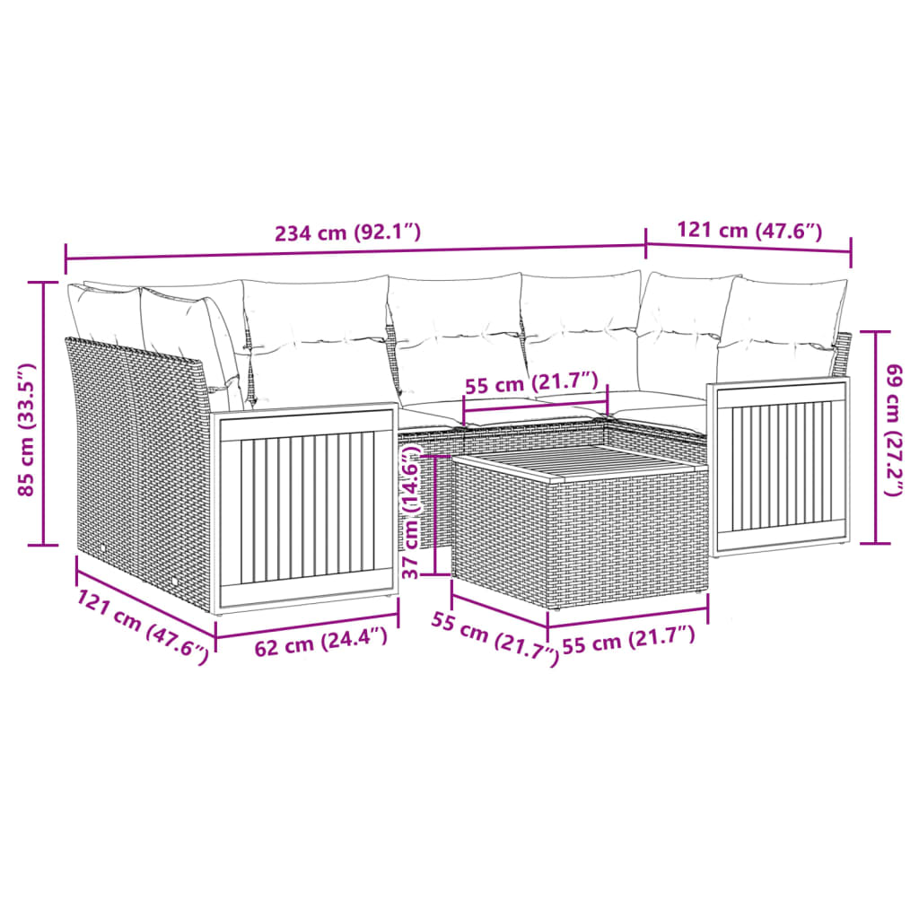 vidaXL Salon de jardin 7 pièces avec coussins en résine tressée beige